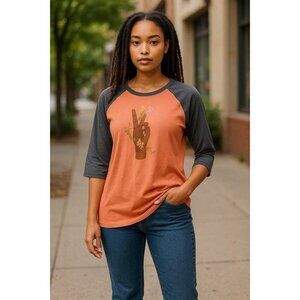Women's Orange and Gray Raglan Top